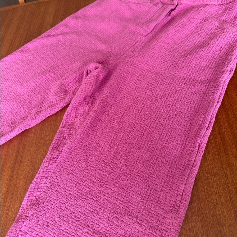 Free People Pink Textured Button-up Stretchy-waist Pants